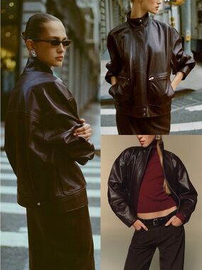 NEW Reformation Veda Harrison Leather Oversized Bomber Jacket